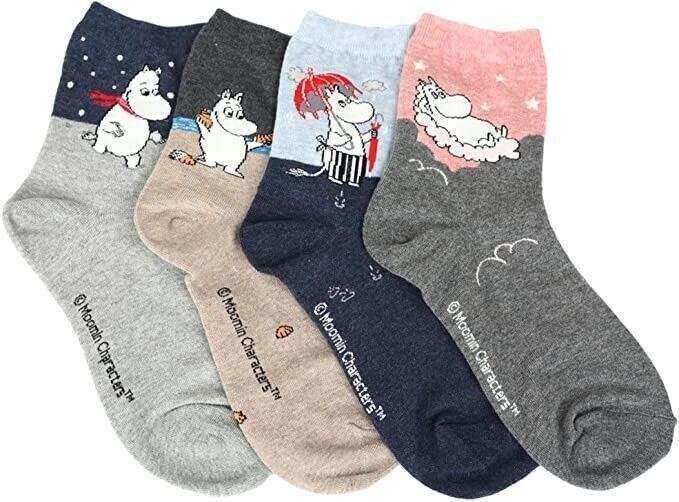 4 Pairs Moomin Womens Girls Crew Socks Cartoon Ladies Ankle Clothing Xmas Gift
