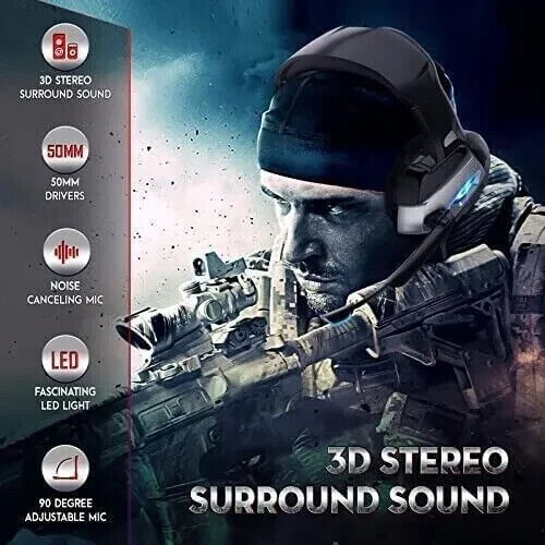 Gaming Headset with Microphone for PC Laptop PS4 Xbox One PS5 Headphones LED USB