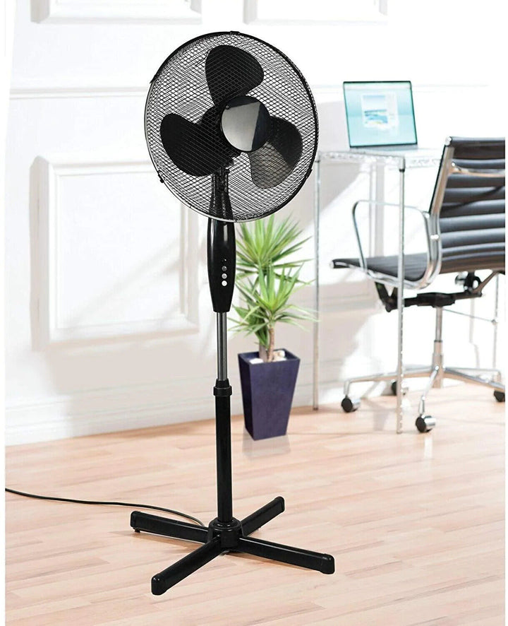 Daewoo 16" Pedestal Fan Black Floor Home Office Work Room Cooling Cooler 3 Speed