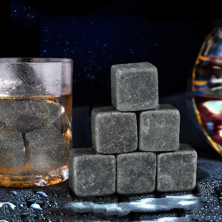 Whiskey Stones Gift Set 9 Piece Luxury Wooden Box Chilling Rocks Ice Cubes Serve