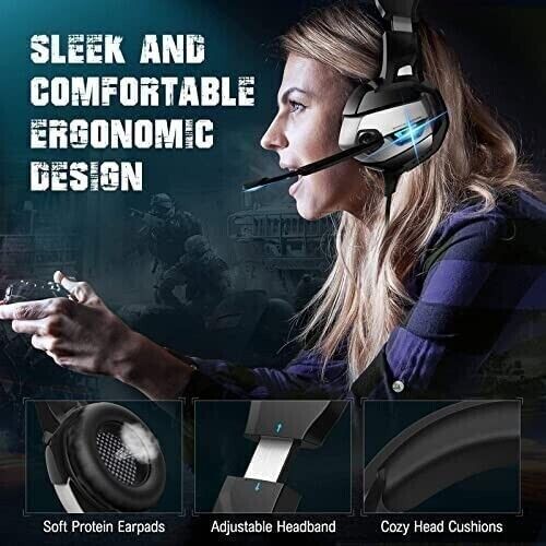 Gaming Headset with Microphone for PC Laptop PS4 Xbox One PS5 Headphones LED USB