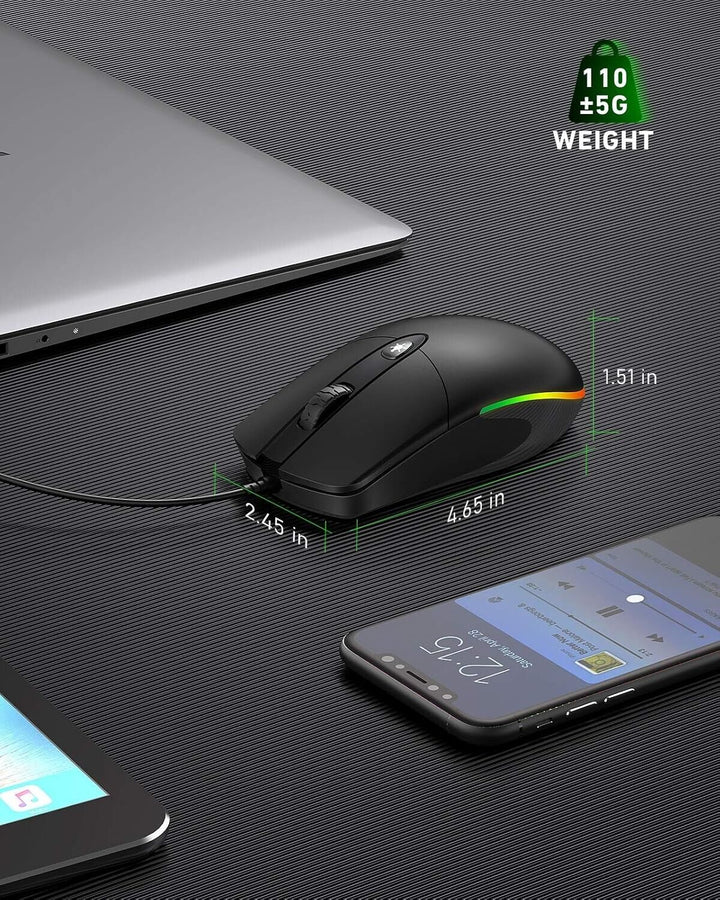 Wired Mouse Gaming for Laptop USB RGB LED Desktop PC  Computers Black TV Box