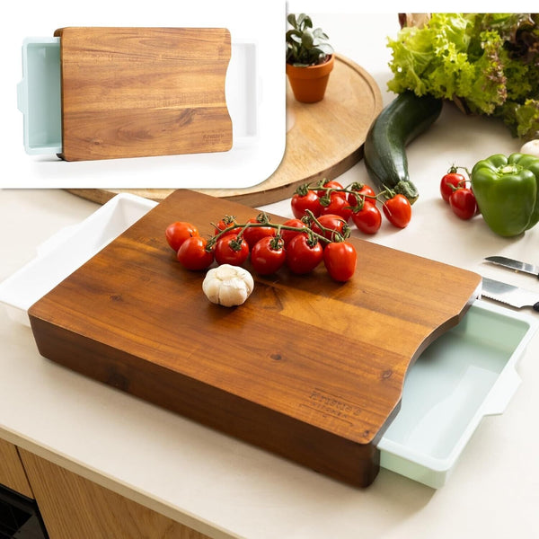 Wood Chopping Board Large Block Set with Tray for Kitchens Food Prep Meal