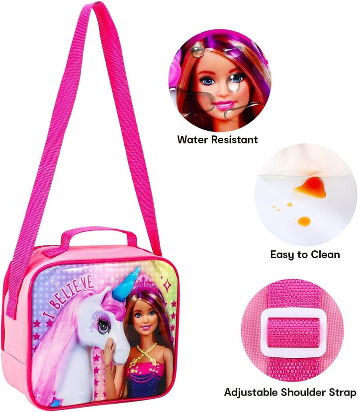 Girls Lunch Box and Bottle Set of 3 Kids Bag for School Plastic Barbie Toddler