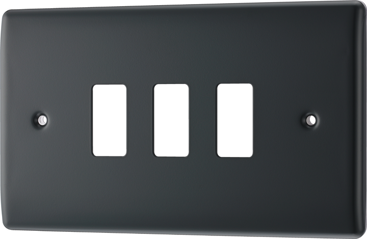 Light Switch Cover Plate Front Surround 3 Gang Module Grey Grid Face Metal BG
