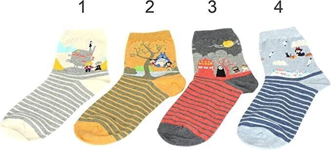 4 Pairs Famous Japan Animation Womens Girls Crew Socks Ladies Miyazaki Hayao