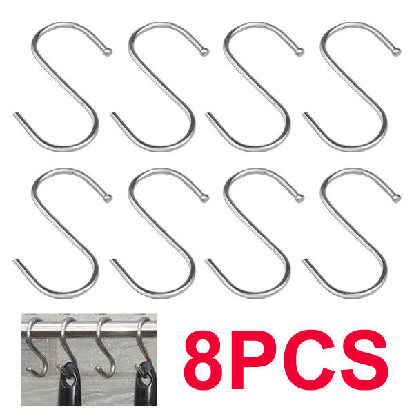 8 Stainless Steel S Hooks Kitchen Hanger Rack Clothes Pan Utensil Holder Hanging