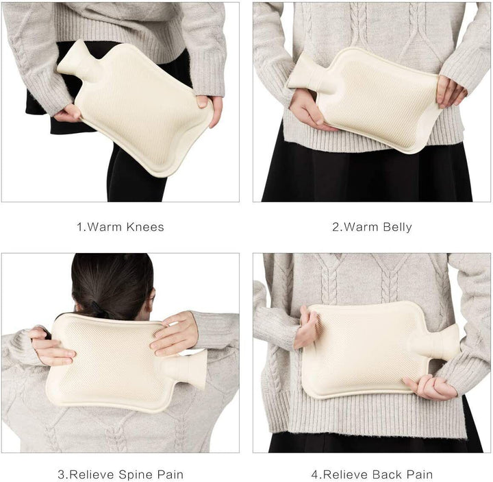Hot Water Bottle 2 Litre with Knitted Cover Pouch Large Warm 2L Natural Rubber