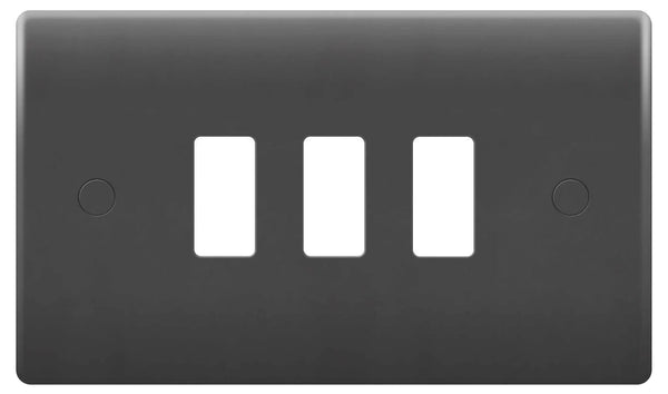 Light Switch Cover Plate Front Surround 3 Gang Module Grey Grid Face Metal BG