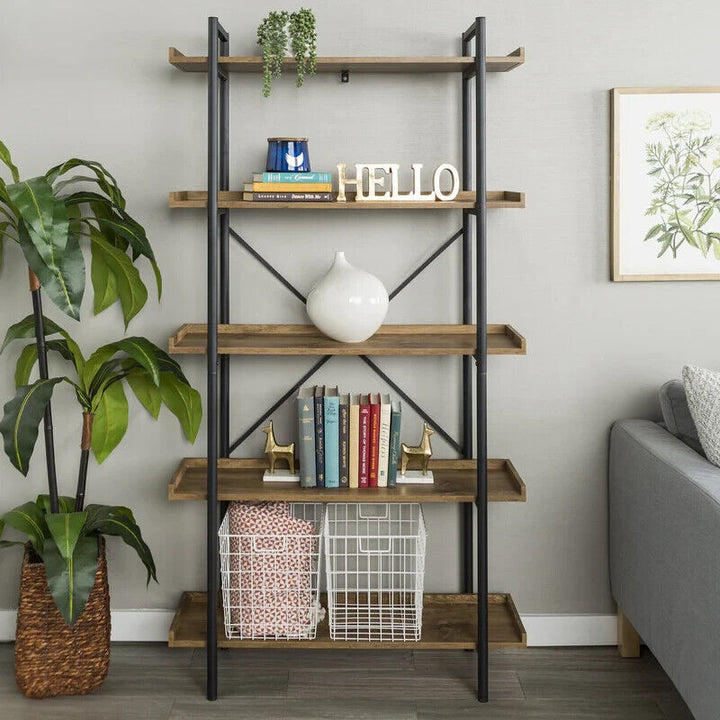 Bookcase Tall 5 Tier Book Shelf Large Storage Shelving Unit Solid Wood Furniture