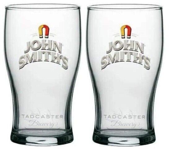 2X John Smiths Pint Glasses 20oz Lager Beer Bitter Drinks Home Bar Pub Party Set