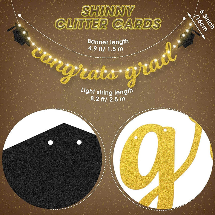 Congratulations Graduation Banner Decorations Bunting LED Lights Backdrop Party
