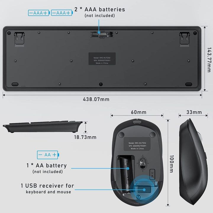 Keyboard and Mouse Wireless Set for Windows Desktop Laptop PC Computer 2.4G
