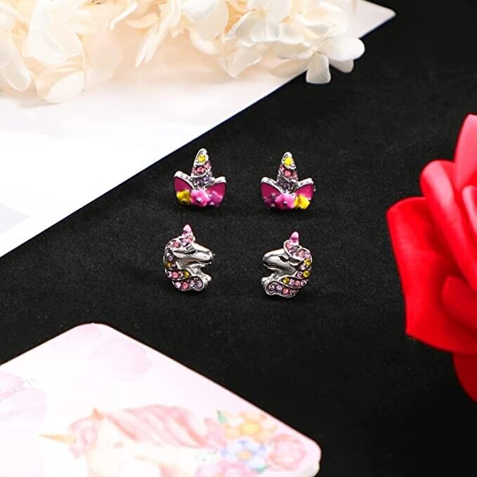 Girls Stud Earrings Set Jewellery Unicorn Boxed Womens Gift Rhinestone Kids Pair