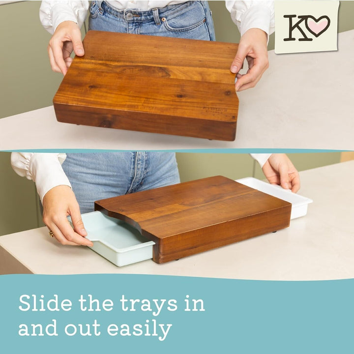 Wood Chopping Board Large Block Set with Tray for Kitchens Food Prep Meal