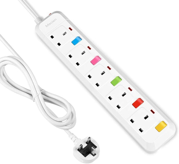5M Surge Protected Extension Lead Switched Plug 5 Gang Way Mains Powered Cable