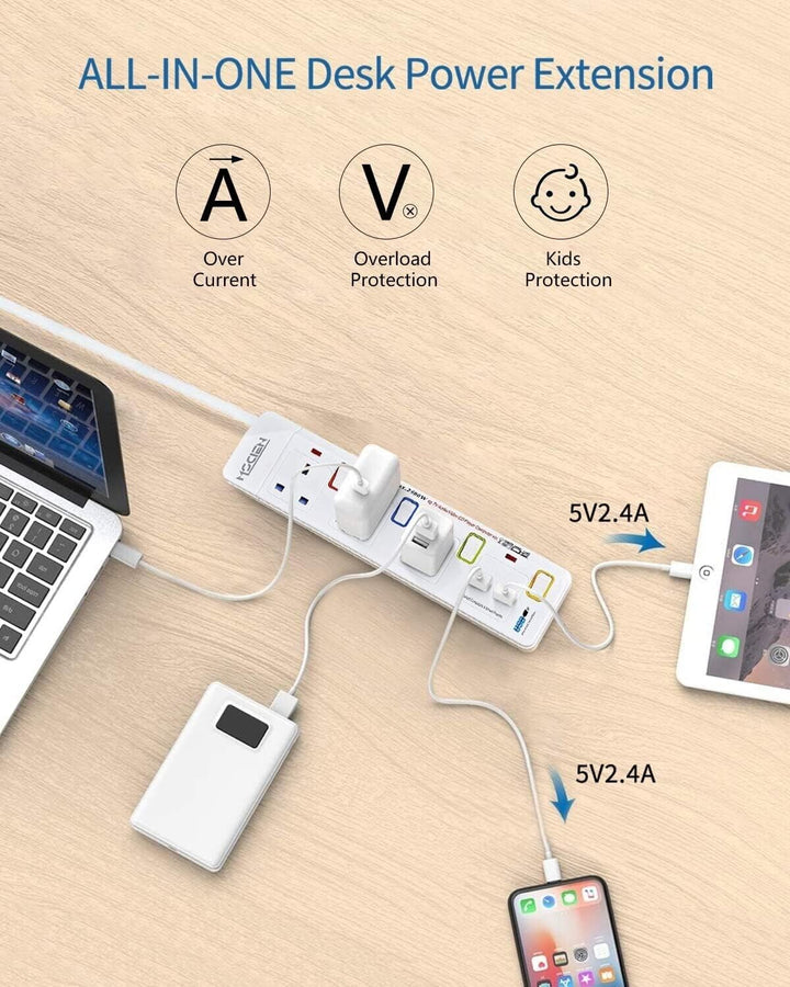 3M Surge Protected Extension Lead Switched Plug 3 Gang Way Mains & 2 USB Ports