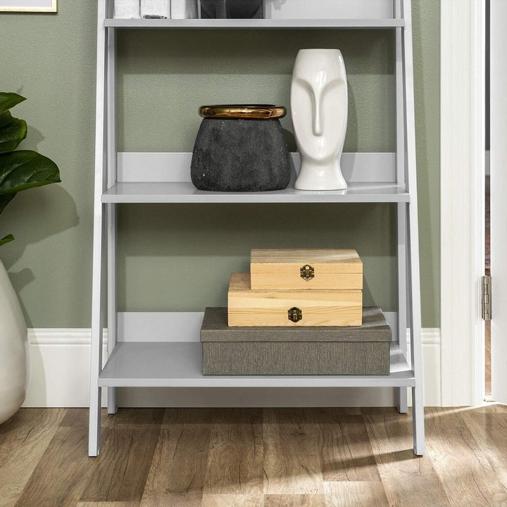 Ladder Bookshelf Grey Slim Tall 4 Tier Bookcase Large Storage Shelving Unit Wood