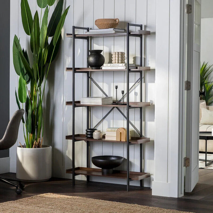 Bookcase Tall 5 Tier Book Shelf Large Storage Shelving Unit Solid Wood Furniture