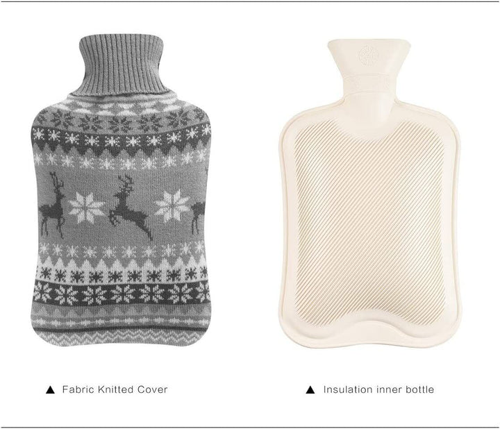 Hot Water Bottle 2 Litre with Knitted Cover Pouch Large Warm 2L Natural Rubber