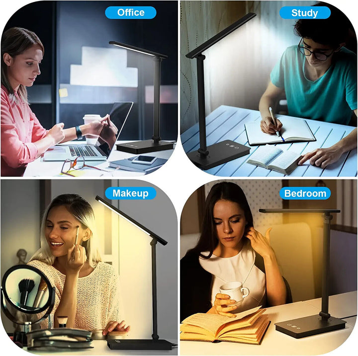LED Desk Lamp with Wireless Charging for Phone UK Plug USB Swing Arm 5 Colour