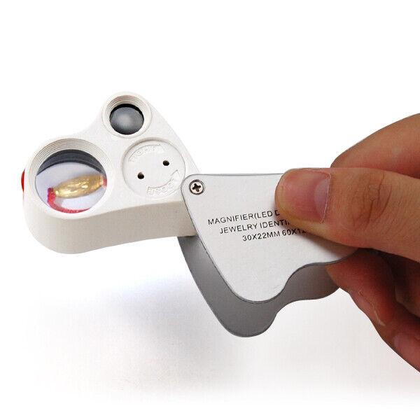 Jewellers Lens Glass Loupe 30X & 60X Magnifier 2X LED Lights Hallmark Gold Watch