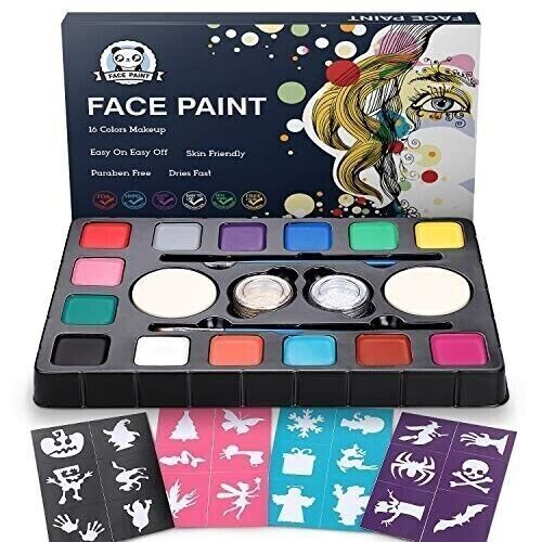 Face Painting Kit Stencils Brushes Sponges Set Palette Glitter Body Festival Kid