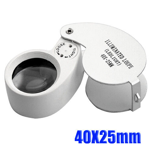 LED Jewellers Loupe 40 x 25mm Glass Jewellery Magnifier Hallmark Eye Lens Gold