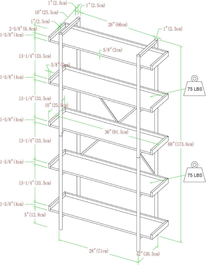Bookcase Tall 5 Tier Book Shelf Large Storage Shelving Unit Solid Wood Furniture