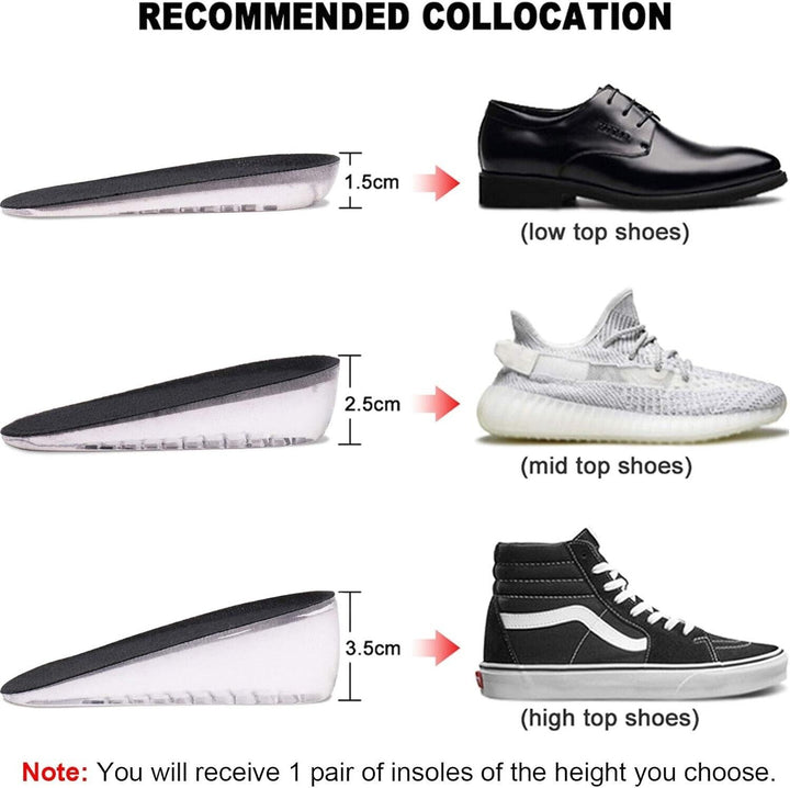 Shoe Height Increase Insoles Mens 3.5cm for Taller Insert Gel Heel Wedges Boost