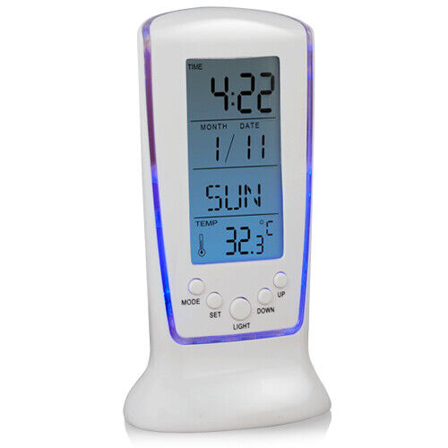 LCD Digital Alarm Clock Calendar Thermometer Blue Backlight Night Light Snooze