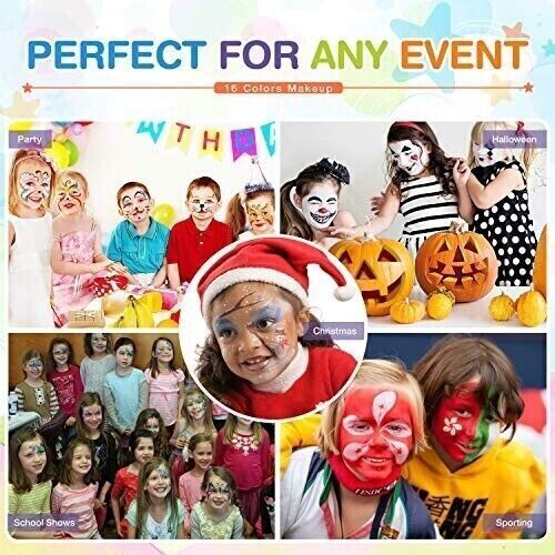 Face Painting Kit Stencils Brushes Sponges Set Palette Glitter Body Festival Kid
