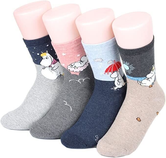 4 Pairs Moomin Womens Girls Crew Socks Cartoon Ladies Ankle Clothing Xmas Gift