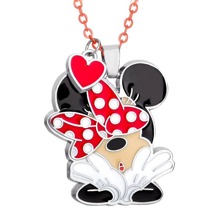 Disney Minnie Mouse Girls Fashion Jewelry Enamel Pendant Necklace 19" Chain