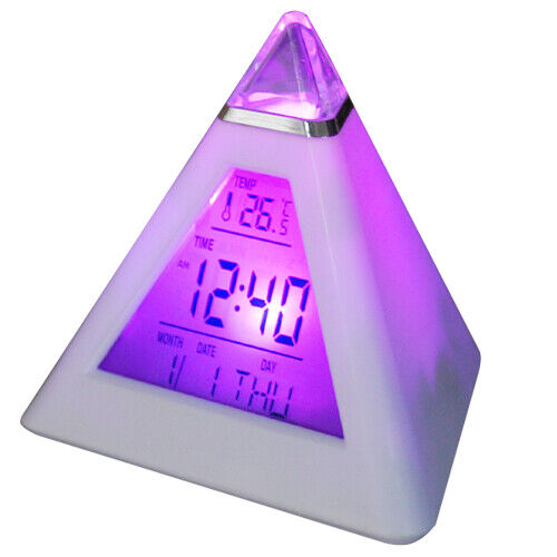 7 Colors Led Alarm Clock Electric Digital Battery Kids Bedroom Calendar Blue 