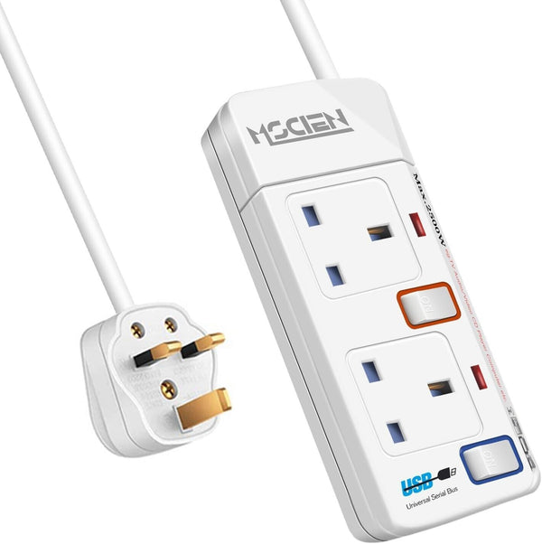 Mscien 5M Extension Lead With Switch Surge Protection Socket 2 Way Mains Power