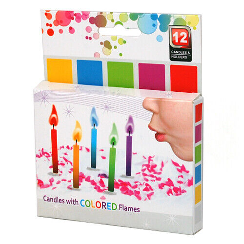12 x Multi Coloured Flame Birthday Cake Candles Angel Party Novelty Decorations