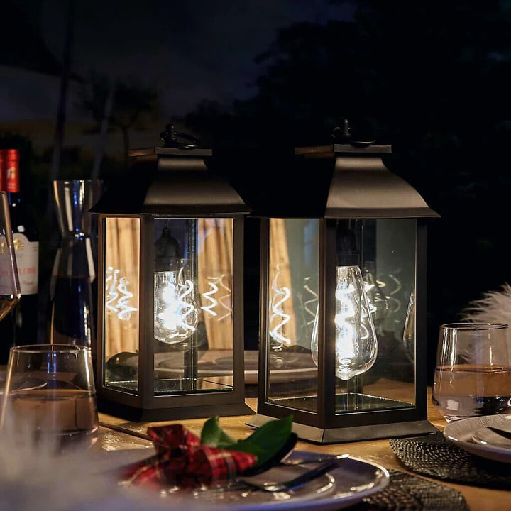 LED Lantern Table Lamp Battery Powered Black T10 Indoor Outdoor for Outside