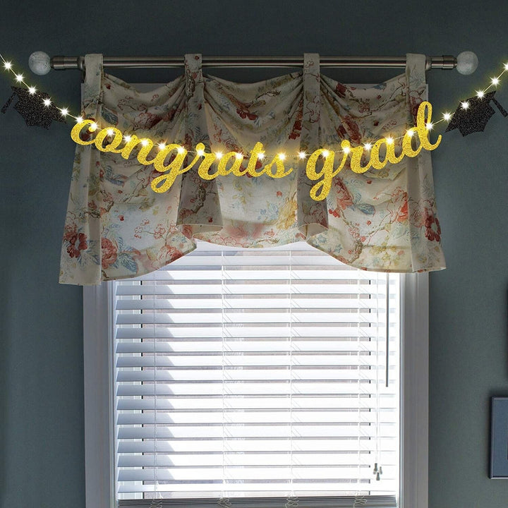 Congratulations Graduation Banner Decorations Bunting LED Lights Backdrop Party
