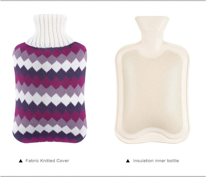 Hot Water Bottle 2 Litre with Knitted Cover Pouch Large Warm 2L Natural Rubber