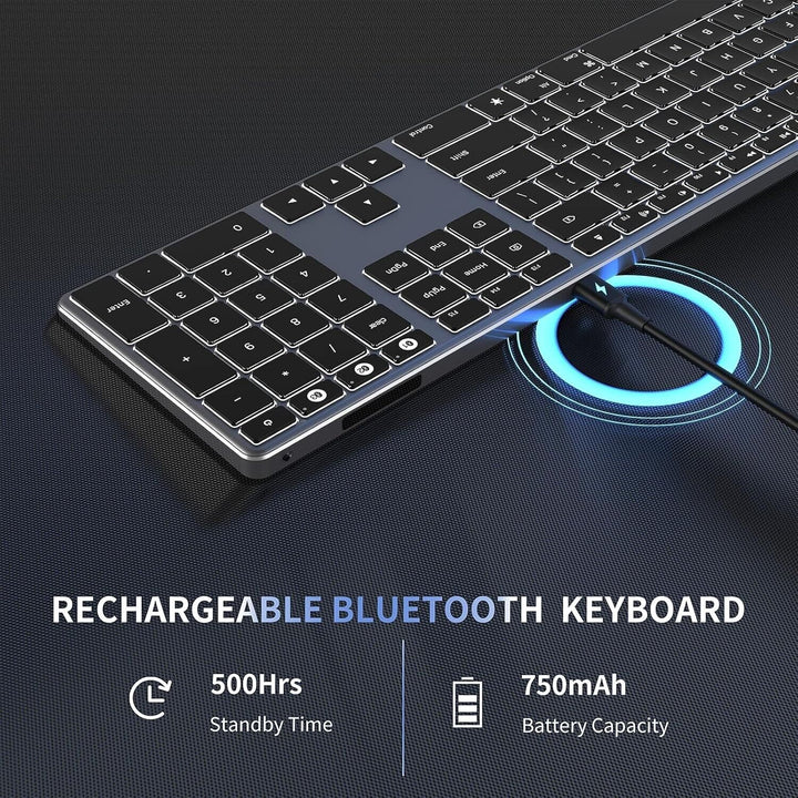 Backlit Bluetooth Keyboard Rechargeable for Mac iPad Tablet Windows iMac Pro/Air