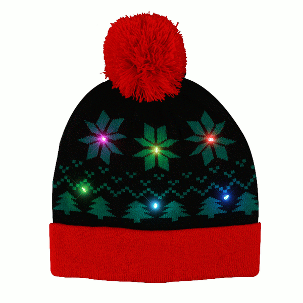 Red Tree LED Christmas Bobble Hat