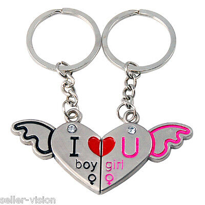 I Love You Angel Wings Couple Key Chain Ring Silver Lover Gift Keyfob Split