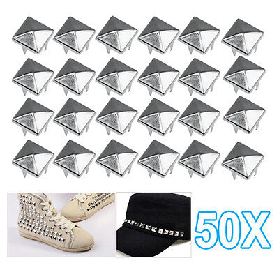 50 DIY Pyramid Square Studs Spike Spots Tacks Nailhead for Dog Collars Punk Goth