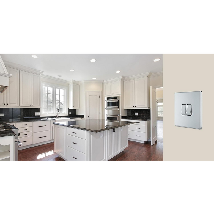 BG Electrical Chrome Screwless Double Light Switch