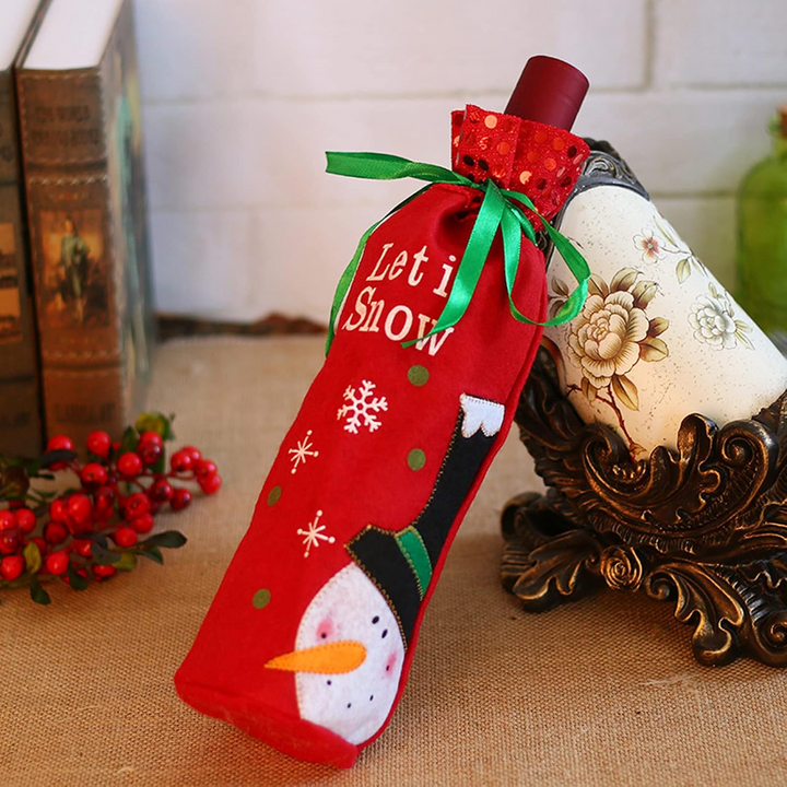Red Snowman Wine Bottle Stocking
