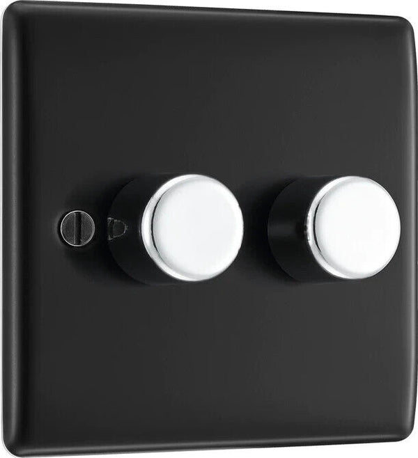 BG Electrical Double Dimmer Black Chrome (200W)