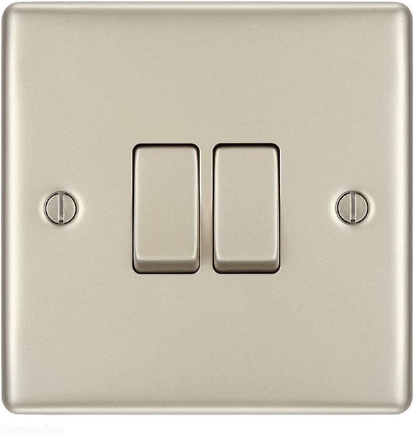 BG Electrical Pearl Nickel Double Light Switch