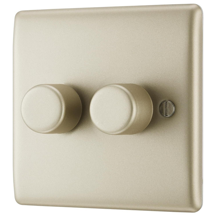 BG Electrical Pearl Nickel Double Dimmer
