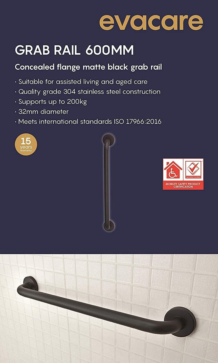 Evacare Black 600mm Grab Rail